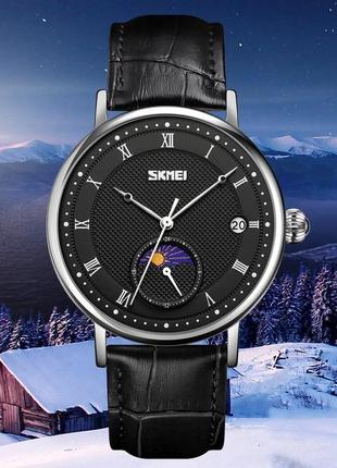 Часы классические мужские skmei 9308 (черные с черным циферблатом)6 фото