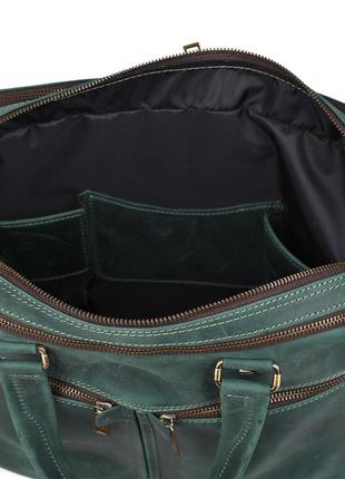 Мужская кожаная деловая сумка зеленая re-4664-4lx tarwa на два отделения 15"10 фото