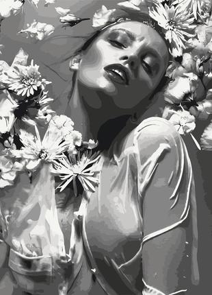 Картина за номерами дівчина в квітах на чорно-білому тлі
 40*50 см орігамі lw  30580