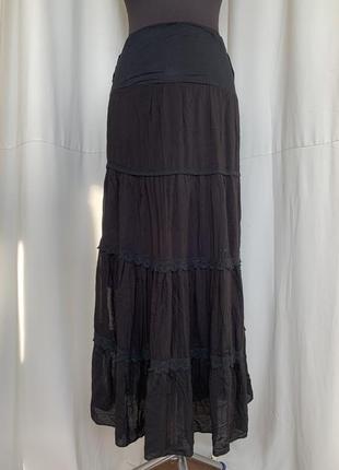 Готическая готичная юбка макси ярусы кружево бохо гранд коттон2 фото