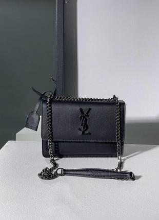 Жіноча сумка клатч yves saint laurentна ланцюжку чорне лого модна лоран