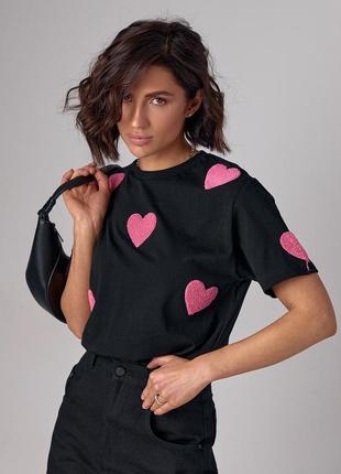Женская трикотажная футболка с сердечками2 фото