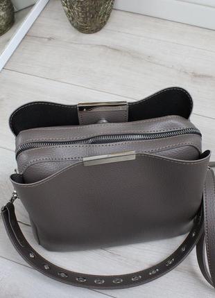 Женская стильная и качественная сумка из эко кожи на 3 отдела капучино7 фото