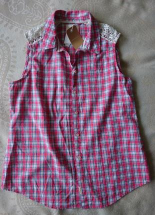 Котонова блуза в клiтинку без рукава1 фото