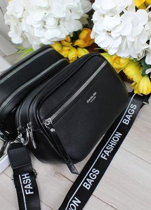 Женская стильная и качественная сумка из эко кожи на 2 отдела черная8 фото