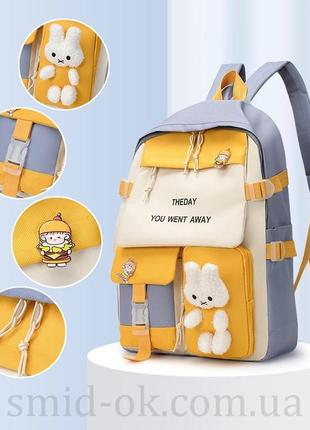 Рюкзак шкільний набір 5 в 1 для дівчаток 5-11 класу 44 см, в комплекті: клатч, сумка, гаманець, пенал, брелок-ведмедик фіолетовяй8 фото