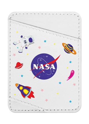 Визитница waudog design с рисунком "nasa", премиум кожа (ширина 70 мм, длина 95 мм) белый