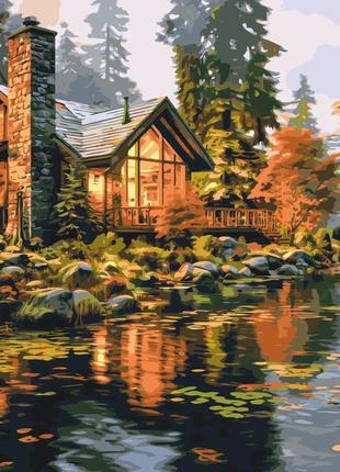 Картина по номерам пейзаж. дом возле реки 40*50 см оригами lw 31710