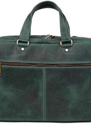 Чоловіча шкіряна ділова сумка зелена re-4664-4lx tarwa на два відділення 15"2 фото