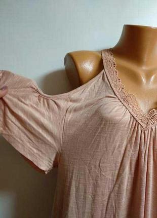 Трикотажна блуза з відкритими плечима і мереживом кольору курній троянди 16/50-52.3 фото