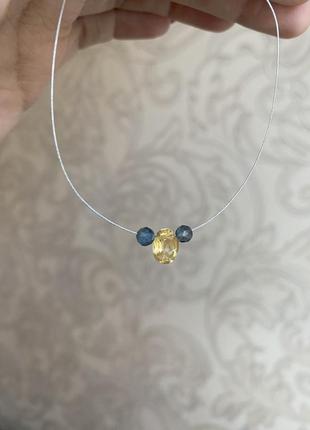 Чокер струна цитрин турмалин серебро