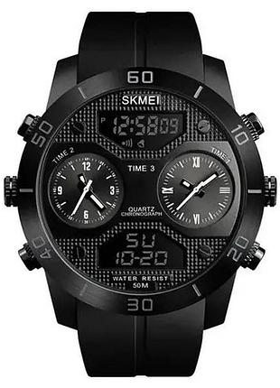 Часы наручные мужские skmei 1355bk, противоударные часы, часы для военнослужащих. цвет: черный