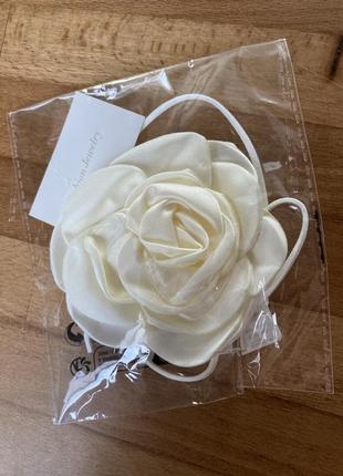 Новый чокер-цветок, роза молочный/кремовый/белый2 фото