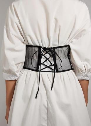 Чорний жіночий широкий масивний ремінь-корсет корсаж на сукню арт 40482 фото
