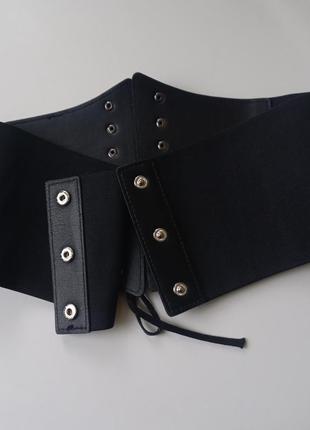 Чорний жіночий широкий масивний ремінь-корсет на сукню з черепом готичний арт 40497 фото