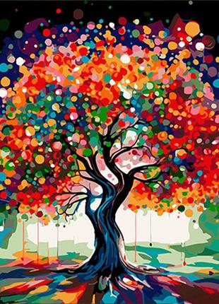 Картина за номерами strateg преміум абстрактне барвисте дерево на чорному фоні розміром 40х40 см (av4040-24)1 фото