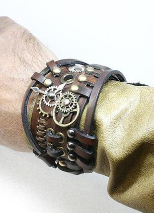 Винтажный кожаный браслет из натуральной кожи в стимпанк и готическом викторианском стиле3 фото