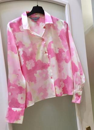 Сорочка з сатину під шовк primark flowing satin shirt nude printed 🌸 pink