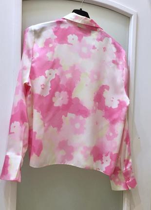 Сорочка з сатину під шовк primark flowing satin shirt nude printed 🌸 pink3 фото