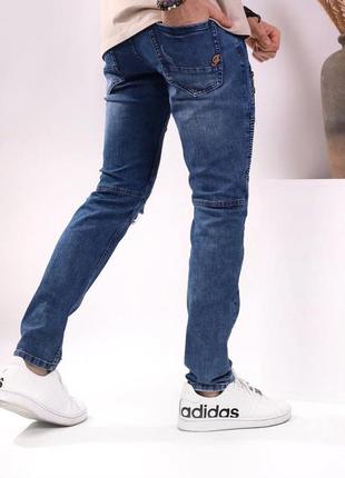 Мужские молодежные коттоновые синие джинсы fangsida рванки.2 фото