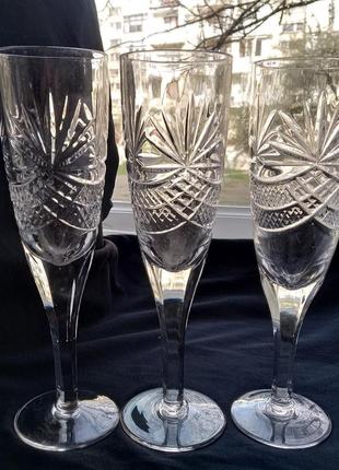 Большие бокалы  для шампанского 3 шт. хрусталь из ссср.1 фото