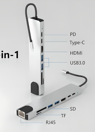 Універсальний адаптер хаб для ноутбука 8-в-1 type c + usb hub, hd