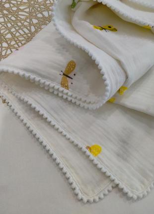 Мусліновий плед з метеликами для новонароджених, оброблений тасьмою, розмір 80*100 (#5987)4 фото