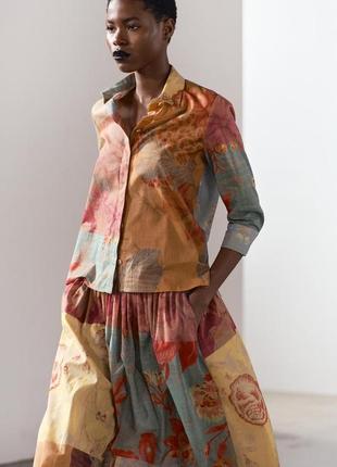 Костюм жіночий сорочка із спідницею в стилі печворк zara new3 фото