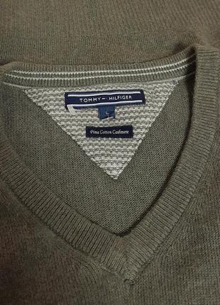 Фирменный хлопковый пуловер хвета хаки с добавлением кашемира tommy hilfiger6 фото