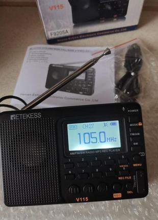 Цифровий радіоприймач з акумулятором retekess v115 (fm, укв, д...