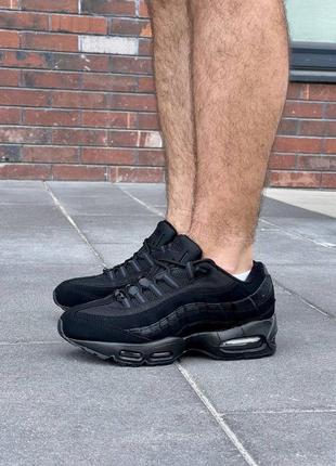 Найк аир макс черные кожаные nike air max 95'black'3 фото