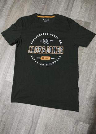 Мужская футболка / jack & jones / хаки / хлопковая футболка с принтом / мужская одежда / чоловічий одяг /