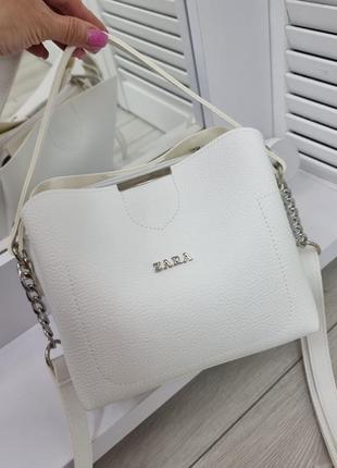 Женская стильная и качественная сумка из искусственной кожи на 3 отдела белая7 фото