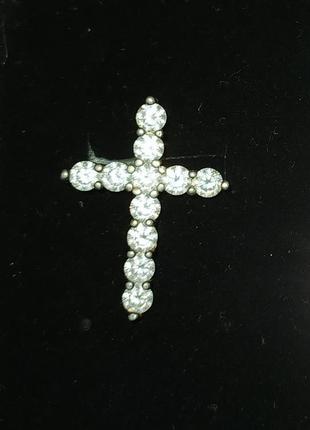 Жіночий хрестик, біжутерія, з білими кристалами2 фото