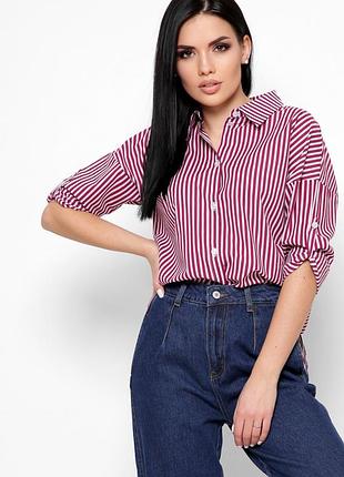 Трендовая рубашка в ярко-красную полоску.4 фото
