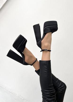Женские туфли на высоком каблуке, черные, атлас8 фото