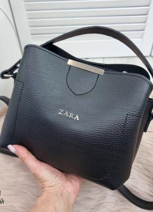 Женская стильная и качественная сумка из искусственной кожи на 3 отдела черная4 фото