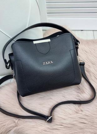 Женская стильная и качественная сумка из искусственной кожи на 3 отдела черная1 фото