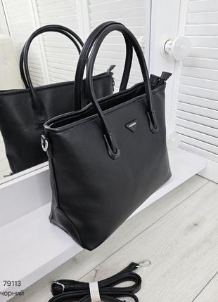 Женская стильная и качественная сумка из эко кожи на 2 отдела черная а46 фото