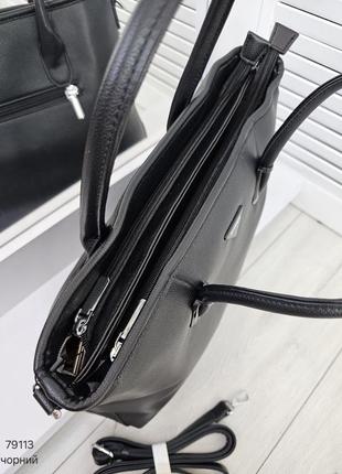 Женская стильная и качественная сумка из эко кожи на 2 отдела черная а48 фото