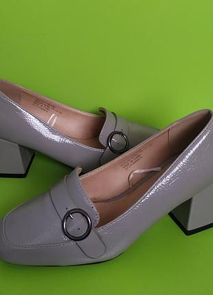 Сірі лакові туфлі стійкий каблук hongquan раpaya, 3/36