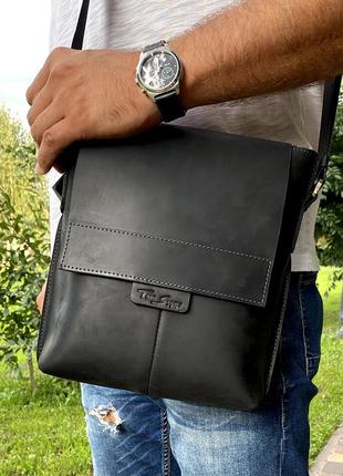 Сумка чоловіча шкіряна з клапаном tom stone 501 cb чорна
