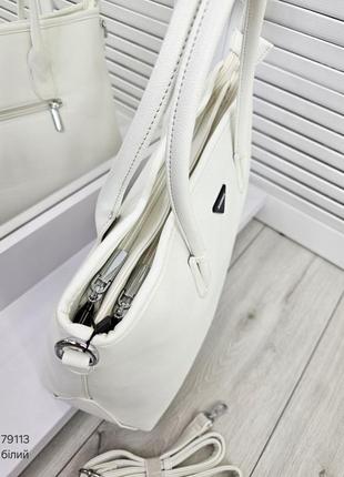 Женская стильная и качественная сумка из эко кожи на 2 отдела белая а46 фото