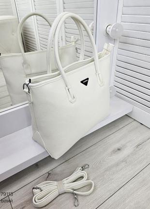 Женская стильная и качественная сумка из эко кожи на 2 отдела белая а43 фото