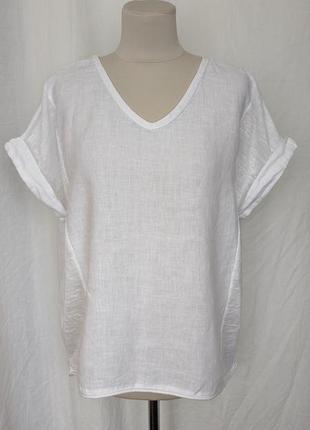 Белая футболка оверсайз из двух видов льняной ткани italy