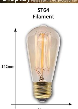 Дизайнерська філаментна лампа едісона  led 4.5w, e27, st64, 2700