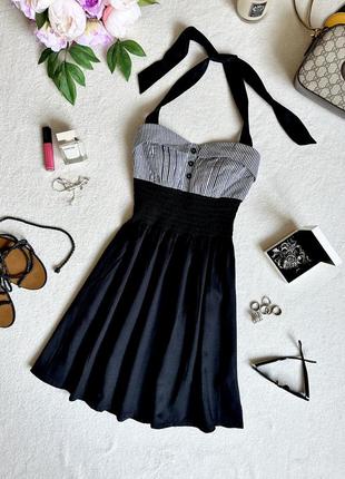 Мідіплаття літнє, чорне плаття міді, плаття бюстьє, сарафан у смужку, чорний сарафан, літнє плаття до коліна1 фото