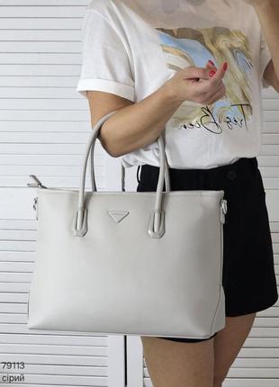 Женская стильная и качественная сумка из эко кожи на 2 отдела серая а41 фото
