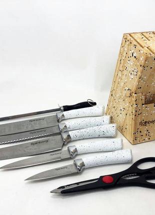 Набор ножей rainberg rb-8806 на 8 предметов с ножницами и подставкой, из нержавеющей стали. цвет: белый9 фото