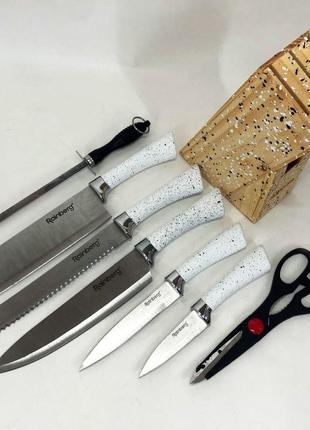 Набор ножей rainberg rb-8806 на 8 предметов с ножницами и подставкой, из нержавеющей стали. цвет: белый8 фото